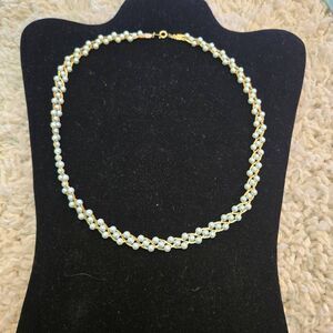 Vintage Pale Blue Pearl Gold Necklace
